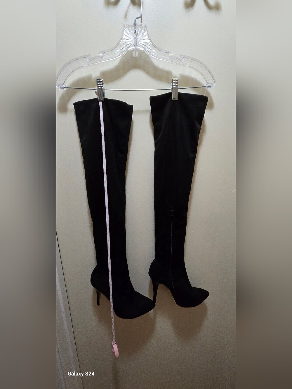 ShoeNTale Black Suede Feel Over-the-Knee Pointed Toe Boots - Picture 2 of 9